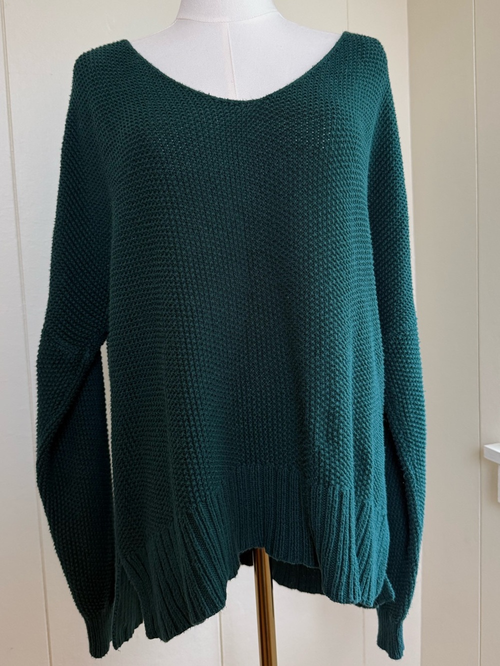 Lucky Brand Deep Green V-Neck Chunky Knit Sweater - Women's Large